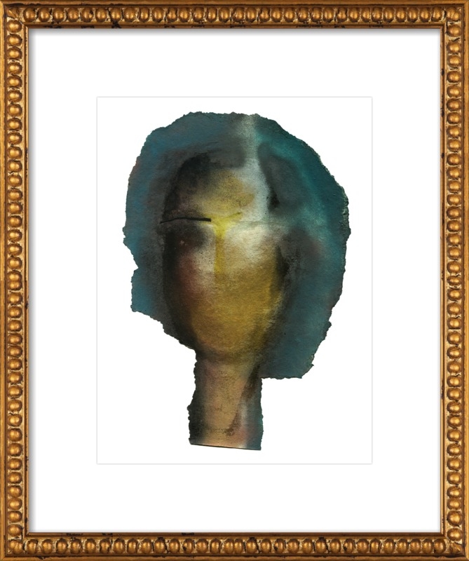 Woman Head - 16 x 20 -Gold crackle bead wood frame with mat - Image 0