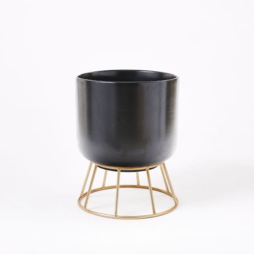 Wire Global Standing Planter, Black + Gold, Large - Image 0