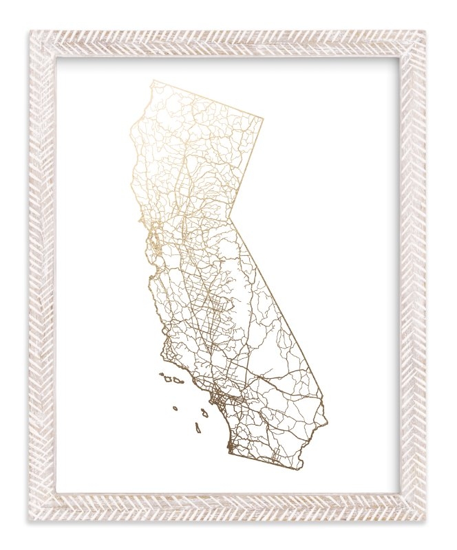 California Map 11" x 14" Framed Print in Whitewashed Herringbone Frame - Image 0