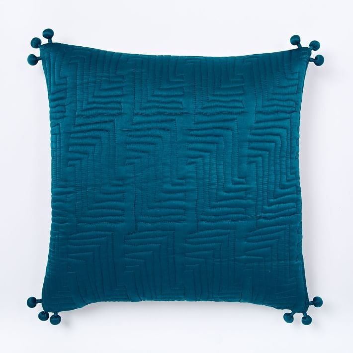 Washed Silk Quilted 18" Pillow Cover, Blue Teal - Image 0