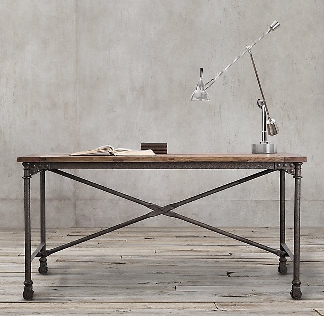 Flatiron Desk - Reclaimed Natural Elm & Rust Metal, 48"W - Image 0