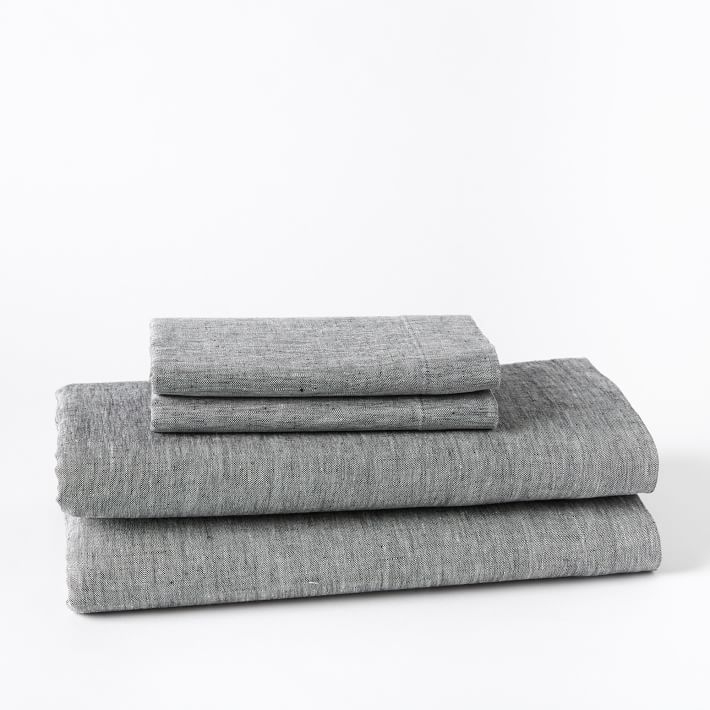 Belgian Flax Linen Melange Sheet Set: Gray, Queen - Image 0