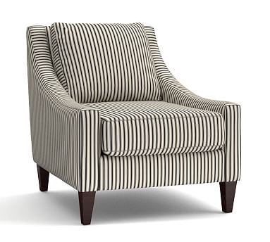 Aiden Upholstered Armchair, Polyester Wrapped Cushions, Sateen Ticking Stripe Indigo - Image 0