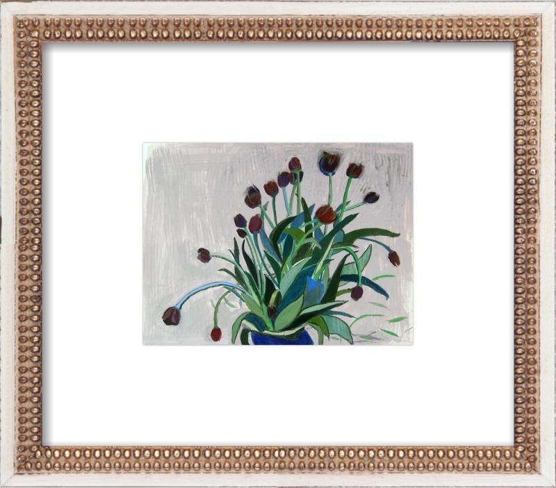 queen of the night tulip - Framed Art Print - Distressed Cream Double Bead Wood Frame - Image 0