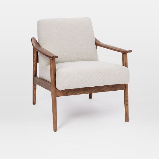 Mid-Century Show Wood Upholstered Chair, Chunky Basketweave, Stone - Image 0
