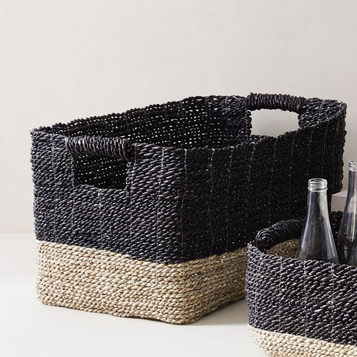 Two-Tone Woven Storage Basket, Black/Tan CONSOLE - Image 0
