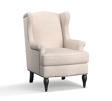 SoMa Delancey Upholstered Wingback Armchair, Polyester Wrapped Cushions, Basketweave Slub Ash - Image 1