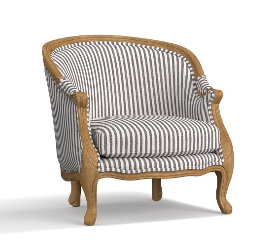 The Emily & Meritt Bergere Upholstered Armchair, Vintage Stripe Black/Ivory - Image 0