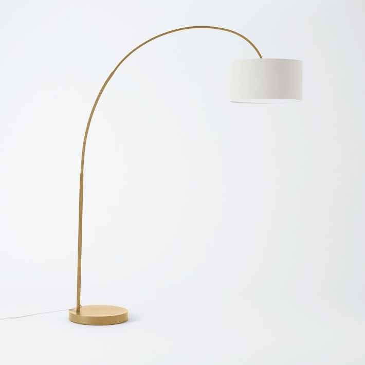 Overarching Linen Shade Floor Lamp- Antique Brass - Image 1