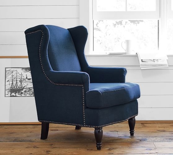 SOMA DELANCY UPHOLSTERED WINGBACK ARMCHAIR, POLYESTER WRAPPED CUSHIONS, VINTAGE VELVET NAVY - Image 0