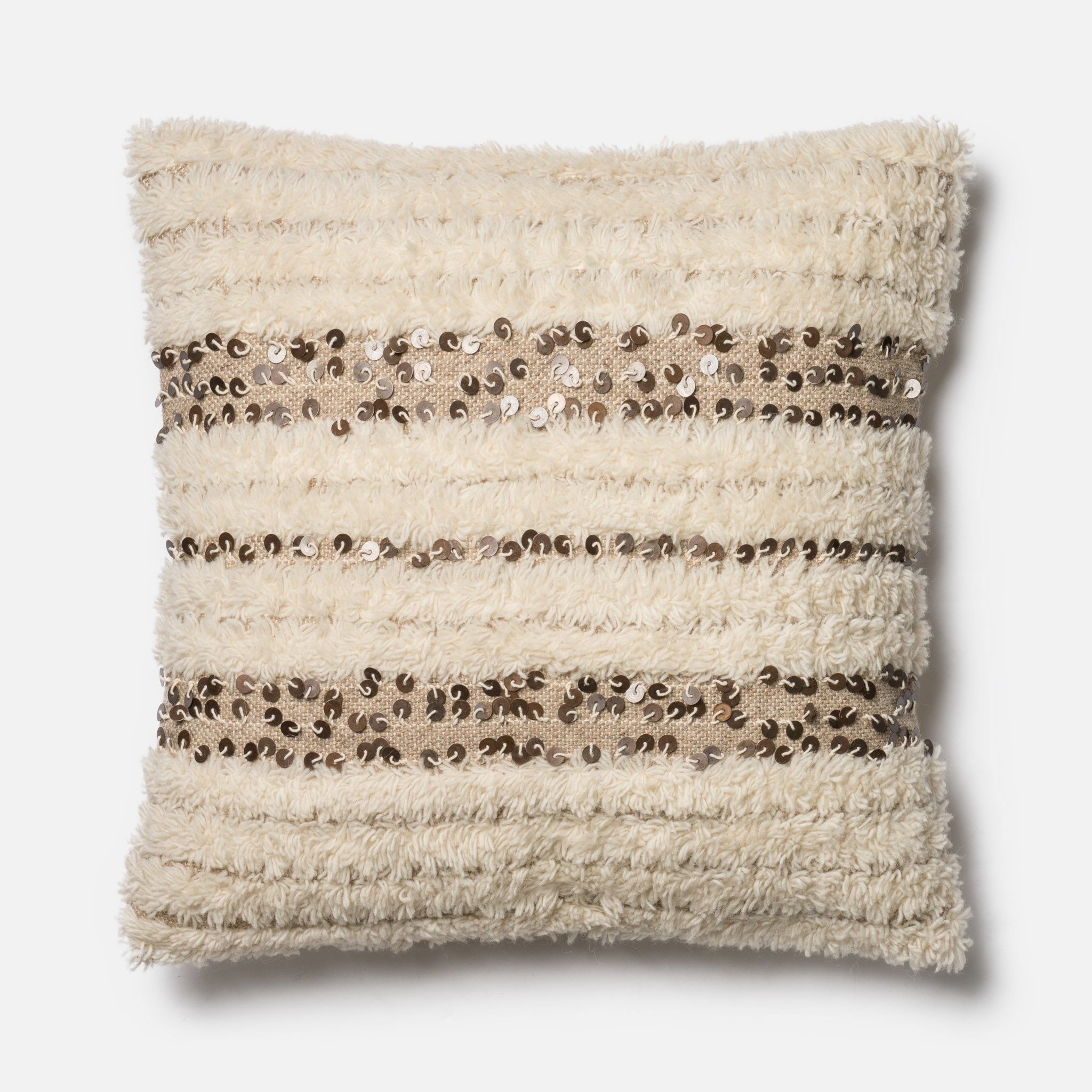 Wool & Sequin Pillow, Ivory & Gold, 22" x 22" - Image 0