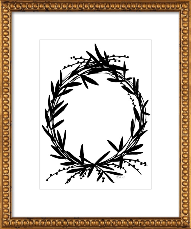 Black Wreath - 16"x 20" - Gold crackle bead wood frame with mat - Image 0