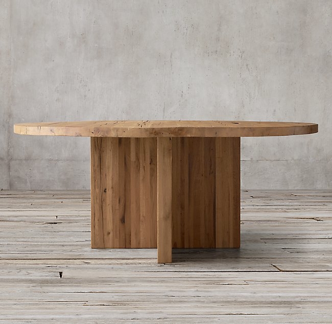 RECLAIMED RUSSIAN OAK PLANK ROUND DINING TABLE - Image 0