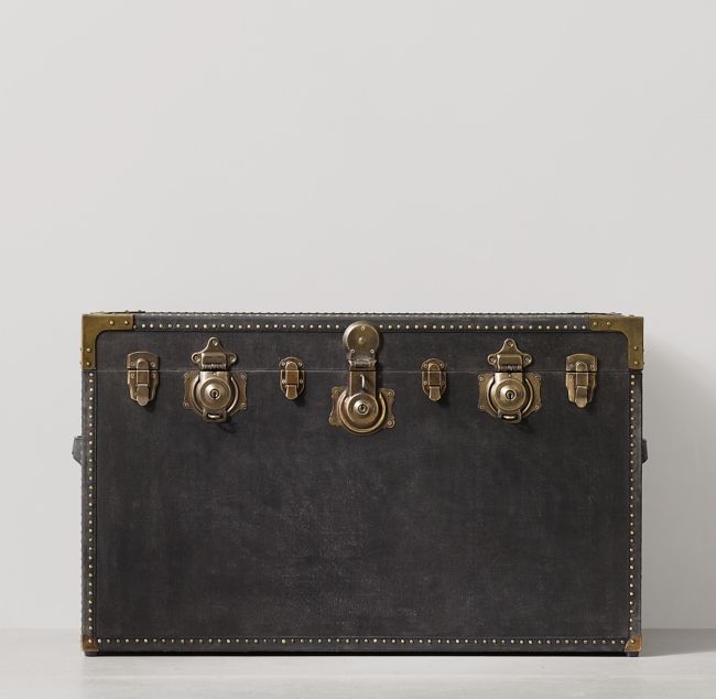 Eldon Steamer Trunk - Distressed Charcoal Brown Canvas - Image 0
