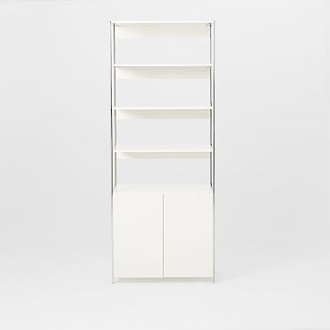 Lacquer Storage Modular System Set: 33" Open & Closed Storage , White Lacquer/Polished Nickel - Image 1