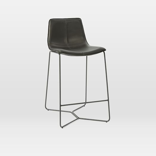 Slope Counter Stool, Leather, Charcoal - Image 1