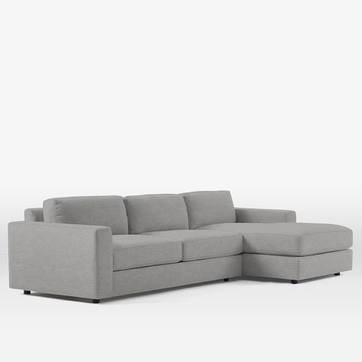 Urban 2-Piece Chaise Sectional - Large Right Chaise, Standard Depth, Down Fill, Chenille Tweed-Feather Gray - Image 0