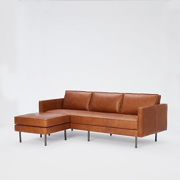 Axel Chaise Sectional, Left Arm Sofa, Right Arm Chaise, Leather, Saddle, Metal - Image 2