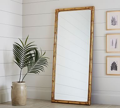 Bamboo Floor Mirror, Gold - Image 1