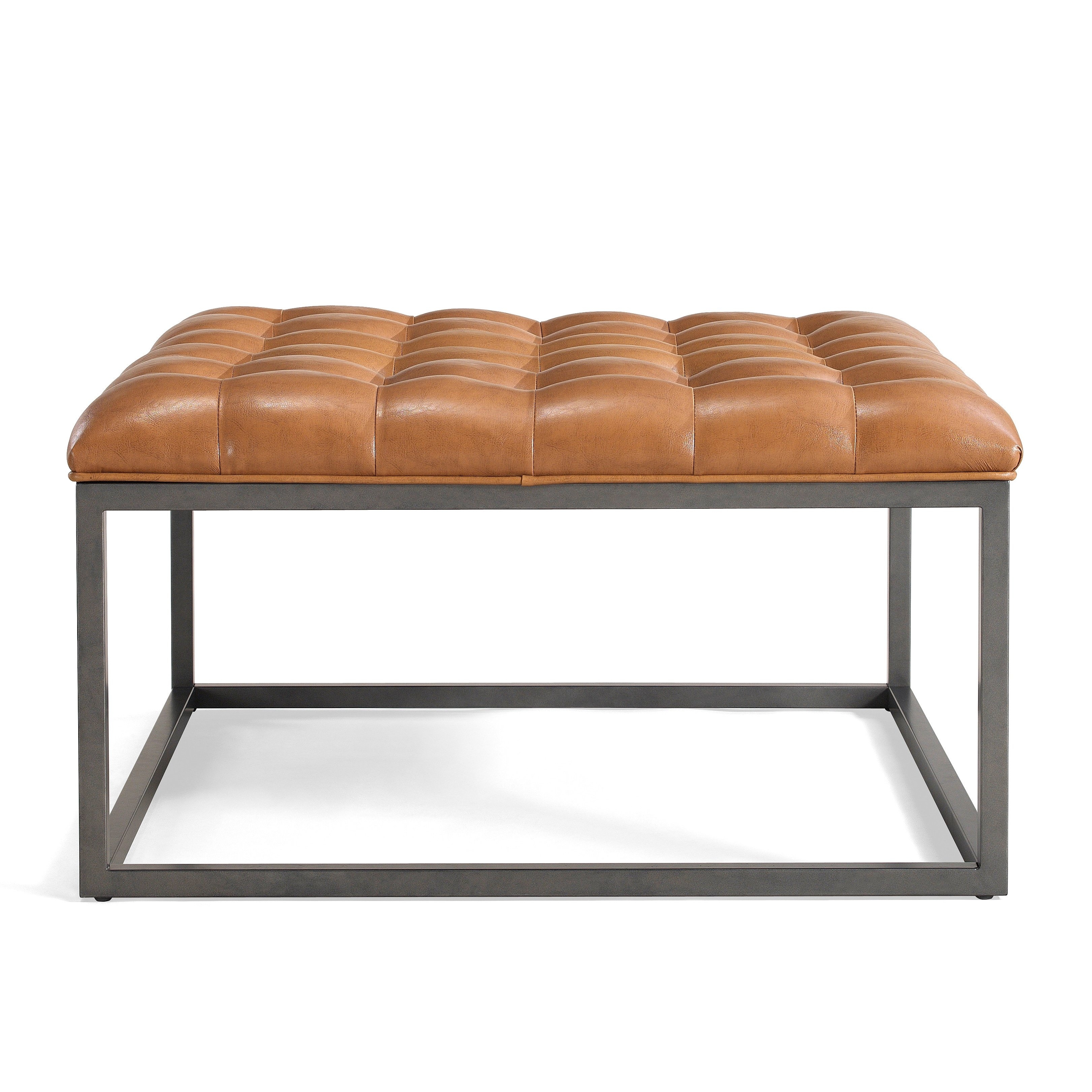 Healy Brown Leather Tufted Ottoman - Image 0