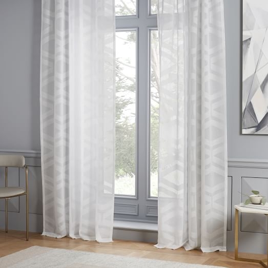 Semi-Sheer Clipped Jacquard Curtain - Stone White - 96" - Image 0
