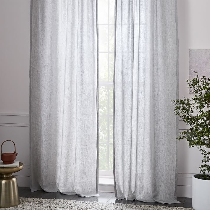 Semi-Sheer Belgian Flax Linen Melange Curtain - Platinum  - 96" x 48" - Image 0
