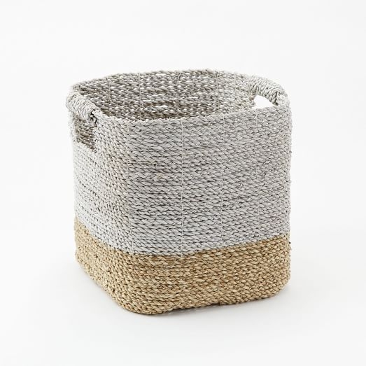 Two-Tone Woven Baskets - Natural/White Storage Basket - Image 0