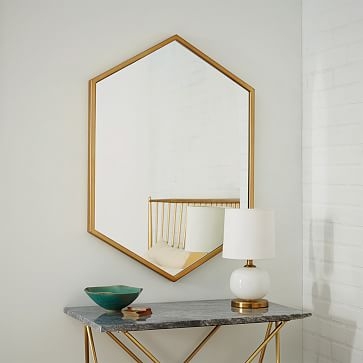 Metal Framed Wall Mirror, Rose Gold, Hex - Image 0