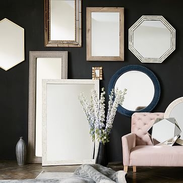 Metal Framed Wall Mirror, Rose Gold, Hex - Image 1