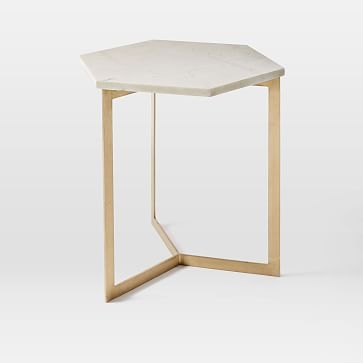 Hex Side Table, White Marble/Antique Brass - Image 1
