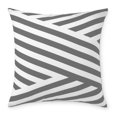 Outdoor Printed Marlo Stripe Pillow, 22" X 22", Gray - Image 0