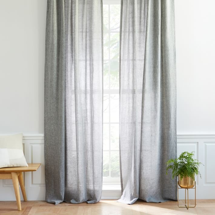 Semi-Sheer Belgian Flax Linen Melange Curtain - Slate,84" - Image 0