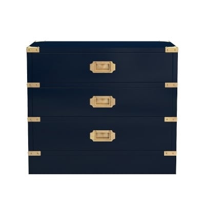 Campaign 3 Drawer Nightstand, Navy Lacquer, Antique Brass - Image 0