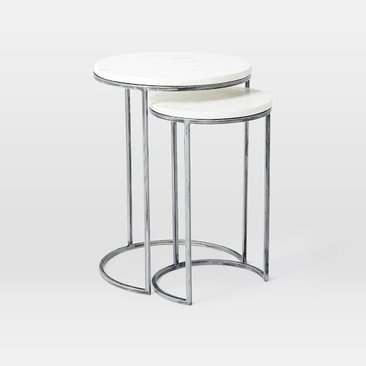 Round Nesting Side Tables Set - Marble/Antique Nickel - Image 0