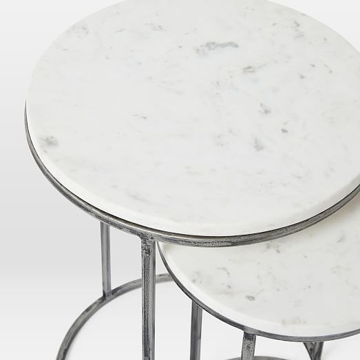 Round Nesting Side Tables Set - Marble/Antique Nickel - Image 1