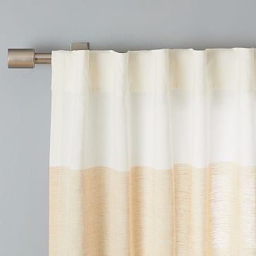 Belgian Linen Contrast Stripe Curtain, Stone White/Horseradish, 48"x108" - Image 1