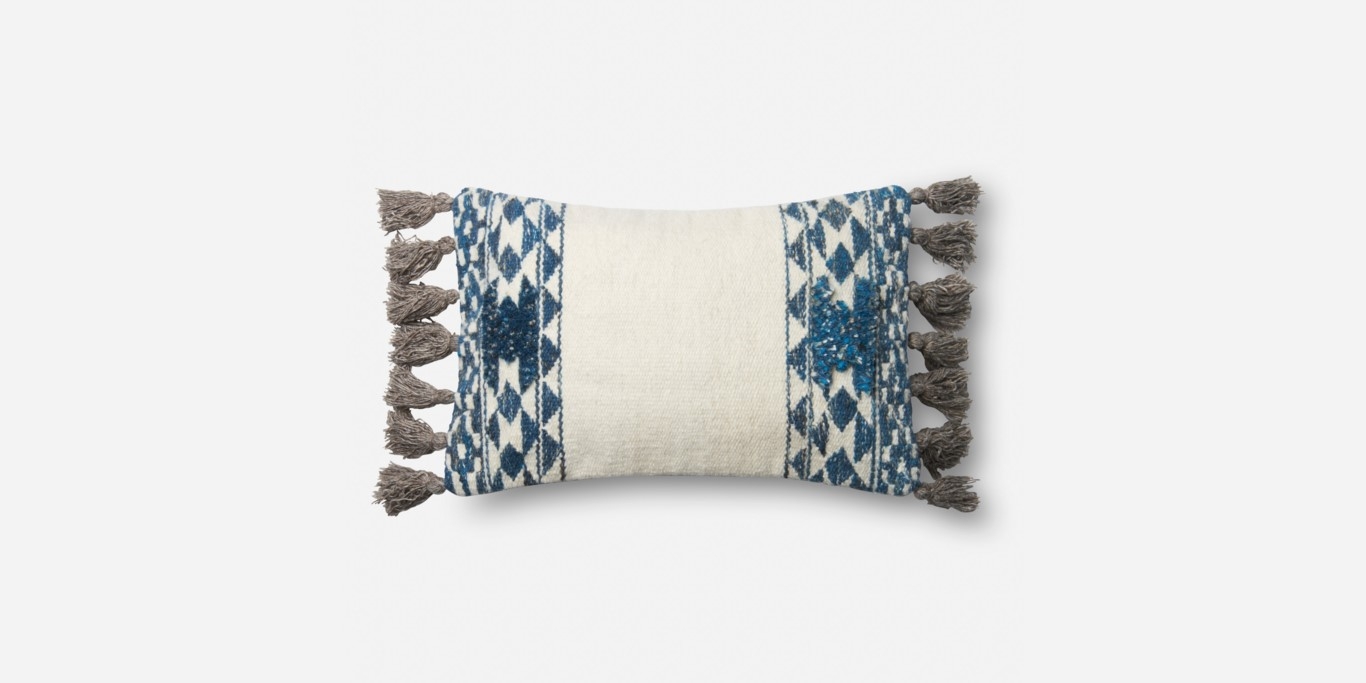P0617 BLUE / IVORY Pillow - 13" x 21" - Poly Insert - Image 0