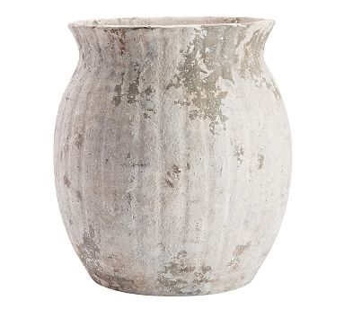Handcrafted Weathered Terracotta Vase, Large, 15"H, White - Image 0