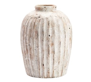 Handcrafted Weathered Terracotta Vase, Small, 11.25"H, White - Image 0