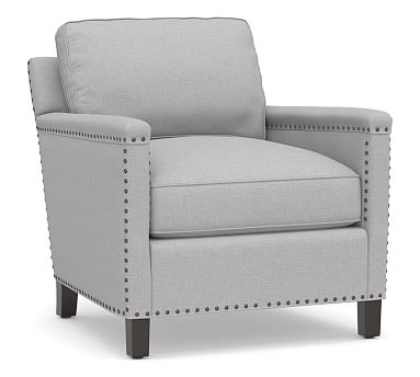 Tyler Square Arm Upholstered Armchair with Nailheads, Down Blend Wrapped Cushions, Brushed Crossweave Light Gray - Image 0
