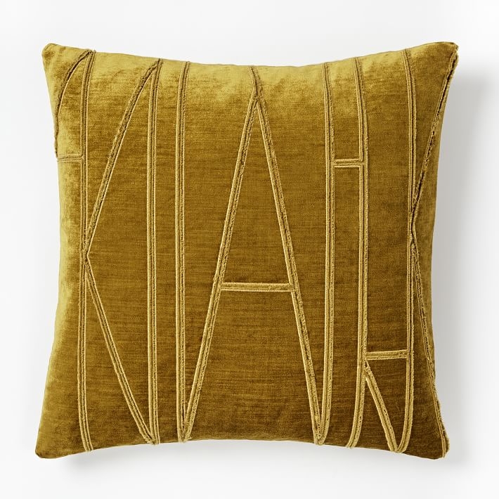 Velvet Applique Pillow Cover, 20"x20", Gold - Image 0