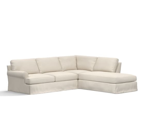 TOWNSEND ROLL ARM SLIPCOVERED 3-PIECE BUMPER SECTIONAL, Twill, Cream - Image 0