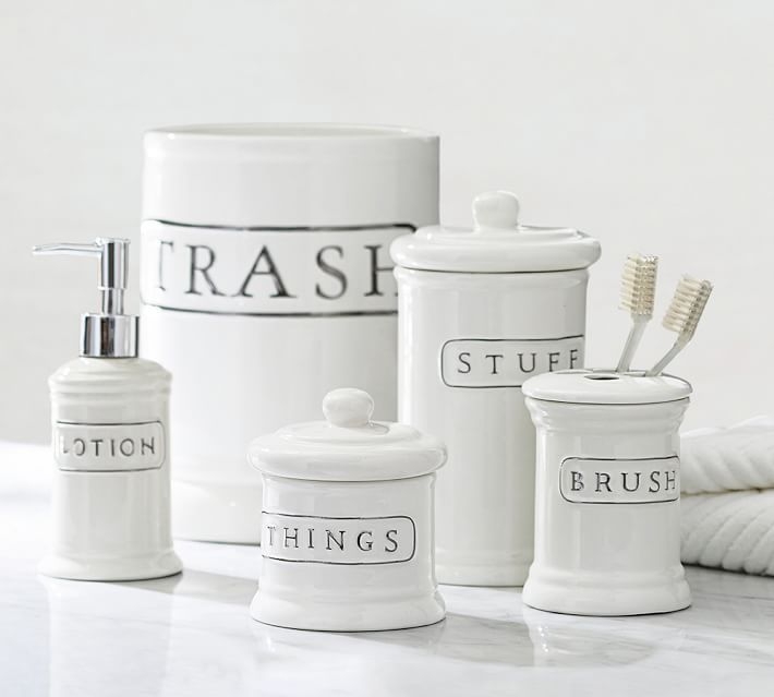 CERAMIC TEXT BATH ACCESSORIES- Small Canister - Image 1