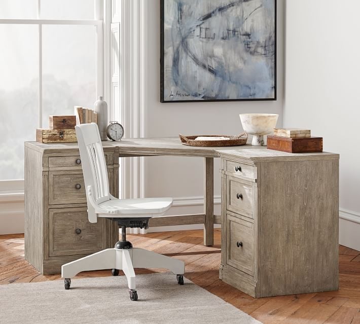 Livingston Corner Desk with Drawers, Gray Wash, 57.5" Wide - Image 2