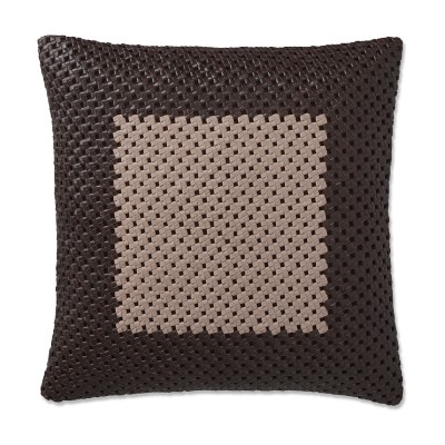 Two Tone Knotted Leather Pillow Cover, 20" X 20", Wine - Image 0