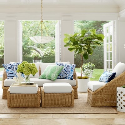 AERIN East Hampton Outdoor Sofa, All Weather Weave, Natural - Image 1