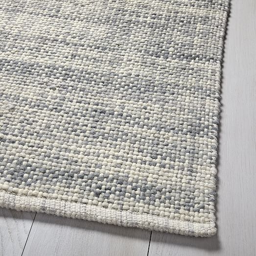 Mid-Century Heathered Basketweave Wool Rug- Steel - Image 1