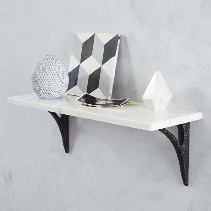 Marble Shelf + Black Modern Bracket, 2' - Image 2