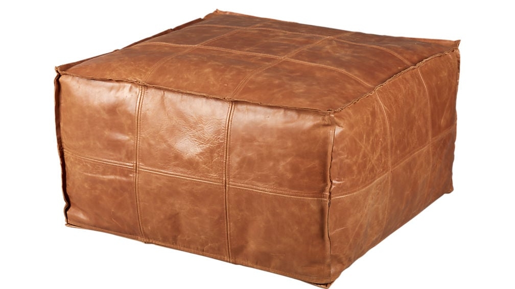 Medium Square Brown Leather Ottoman Pouf - Image 0