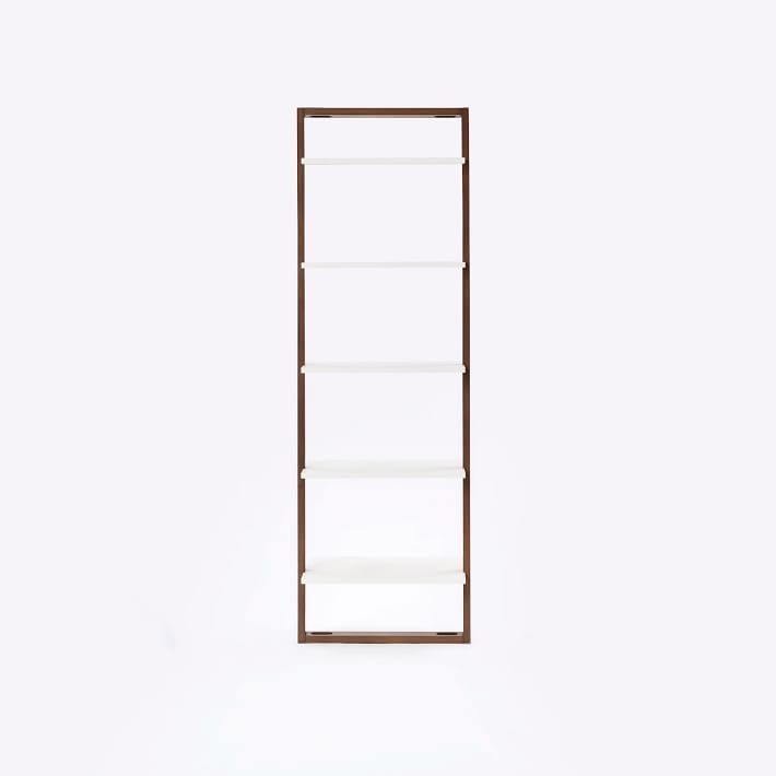 Ladder Shelf Leaning Wall Storage Wide Shelf - White Lacquer/Espresso - Image 1